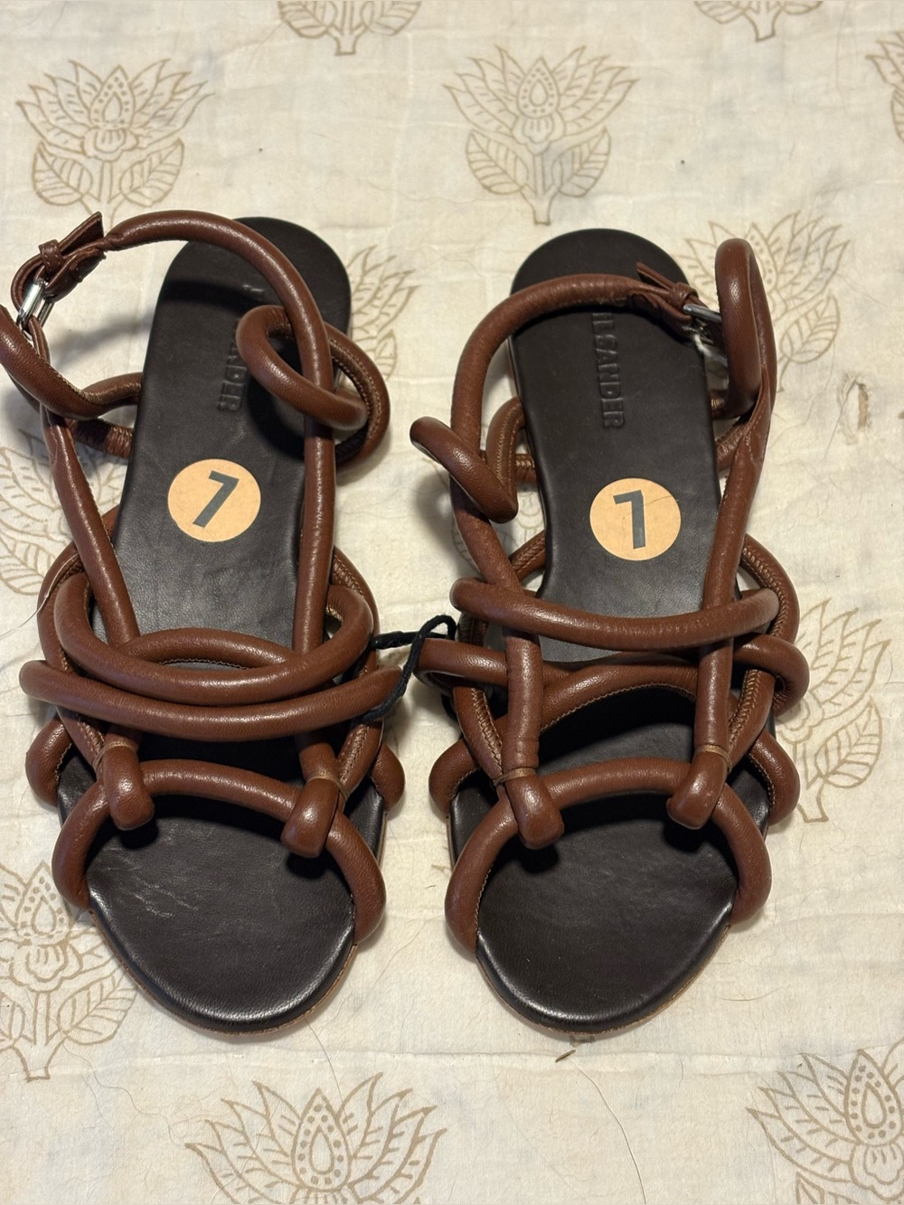 Jil Sander Brown Knotted Leather Strappy Sandals